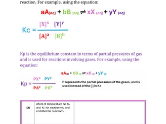 WJEC A level Chemistry 3.8 equilibrium constants notes