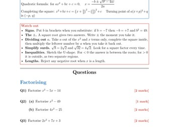 Quadratics Revision | 27 Worked Examples | Edexcel GCSE Higher Maths