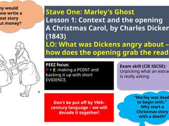 A Christmas Carol Charles Dickens SoW, full series of Power-Point lessons for Key stage 3