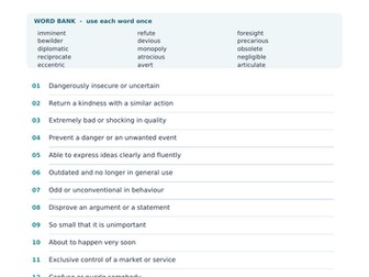 11+ Vocabulary Test 1 with Answer Key