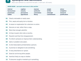 11+ Vocabulary Test 3 with Answer Key