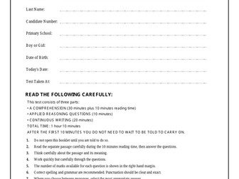 11+ English Mock Test 1 and Mark Scheme