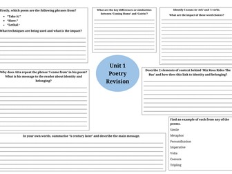 Unit 1 Poetry Revision Worksheet