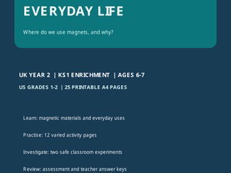 Year 2 Science: Magnets in Everyday Life | KS1 Science Worksheets & Investigations  25 Printable A4
