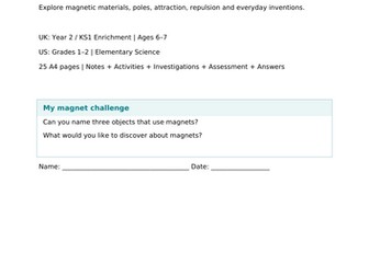 Year 2 Science: Magnetism Review & Real-Life Applications | KS1 Science Workbook  25 Printable A4 Pa
