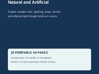 Year 2 Science: Natural and Artificial Light Sources | KS1 Science Worksheets  25 Printable A4 Pages