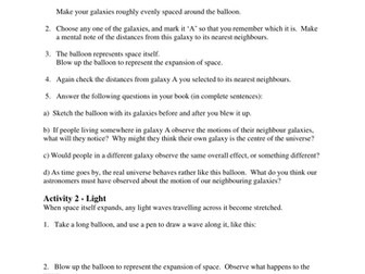 Expanding universe activity - worksheet