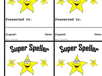 Super Speller Certificates