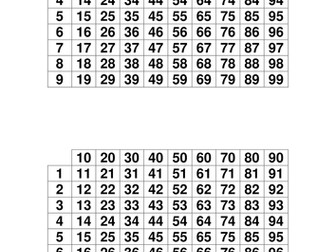 Bingo cards - numbers 1-99