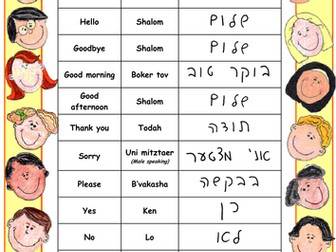 Useful words and phrases in Hebrew ~ Ideal for children with an Israel, Israeli, Jewish heritage