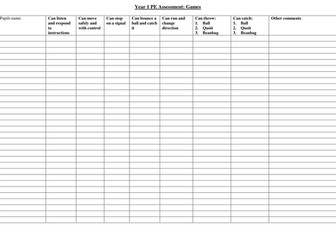 Year 1 PE (games) assessment grid