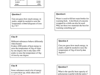Specific Heat Capacity Puzzle Cards
