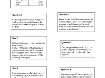 Specific Heat Capacity Puzzle Cards