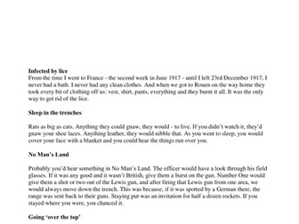 Yr 6 Weekly Literacy Plan: World War One