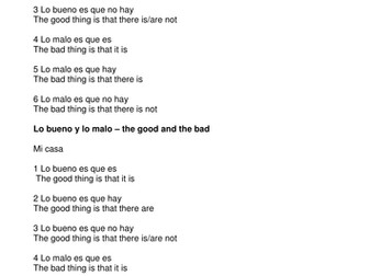 Spanish Home & Adjectives - lo bueno y lo malo