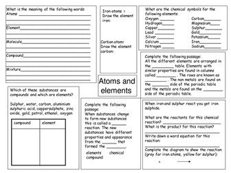 Atoms and elements revision worksheet