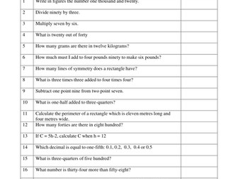Year 7 Non-Calculator Homework Worksheets