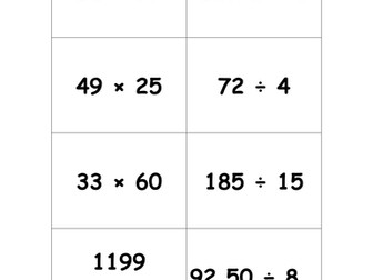 Number Operations - Match Card Game Activity