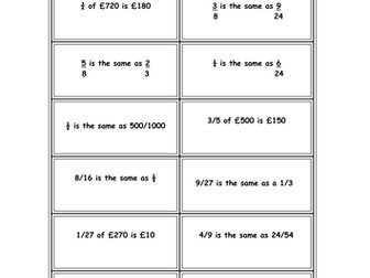 True/False Cards on Equivalent Fractions.Game.