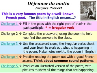 Dejeuner du Matin (Jacques Prevert) - lots of activities