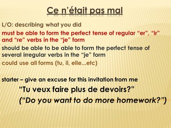 NEW Edexcel Module 2 Unit 3 Ce n’était pas mal