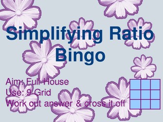 Bingo games on fractions, rounding, ratio, powers.