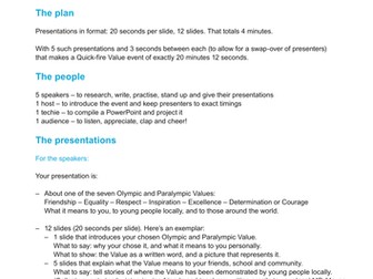 Quick fire Values presentation