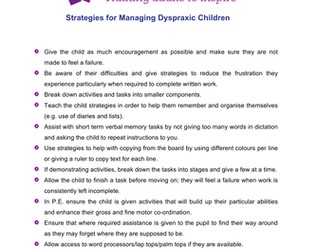Strategies for  Managing Dyspraxic Children