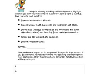 Assessment sheets: Drama speaking & listening