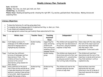 Postcard writing weekly planning