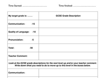 GCSE Languages Pupil Mark Scheme/Progress Sheets