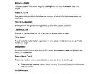 AQA Unit 1 Revison resource for students-key terms