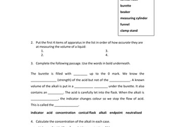 Titrations worksheet and simple calculations