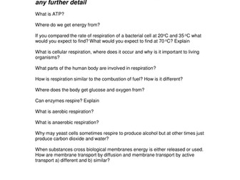 Respiration Starter Activity