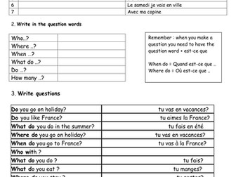 Ppt and worksheet on Question words in French