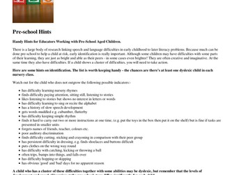 Indications of Dyslexia in Pre School children