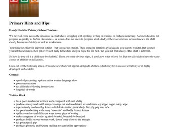 Indications of Dyslexia in Primary School