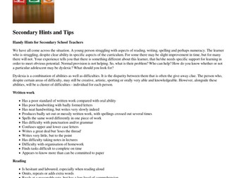 Indications of Dyslexia in Secondary School