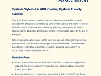 Dyslexia Style Guide 2018