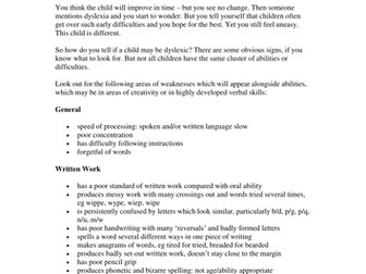 Indications of Dyslexia in the Primary School