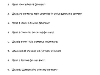 German quiz for groupwork or as filler