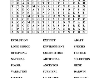 wordsearch for keywords connected to evolution