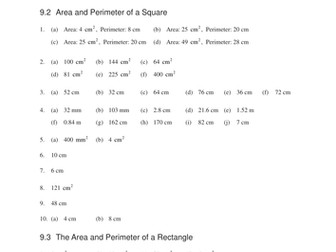 KS3 Areas and Perimeters (MEP – Year 7 – Unit 9)