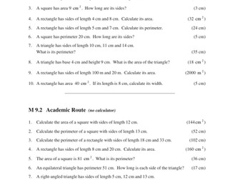 Area, Perimeter, Volume (MEP – Year 9 – Unit 9)
