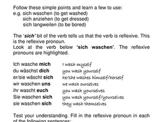 Reflexive verb note & exercises
