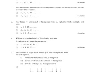 Number Patterns (MEP – GCSE) lesson , worksheet