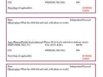 Observation insert for Learning Journals - EYFS