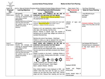 Year 2 RE Plan; Signs and Symbols