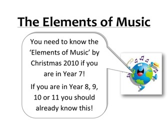 Music Displays; Keywords and Elements of Music