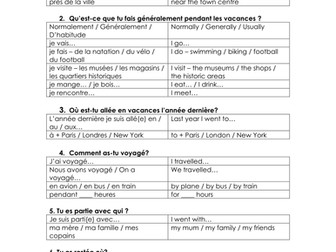 Writing frames for holidays topic